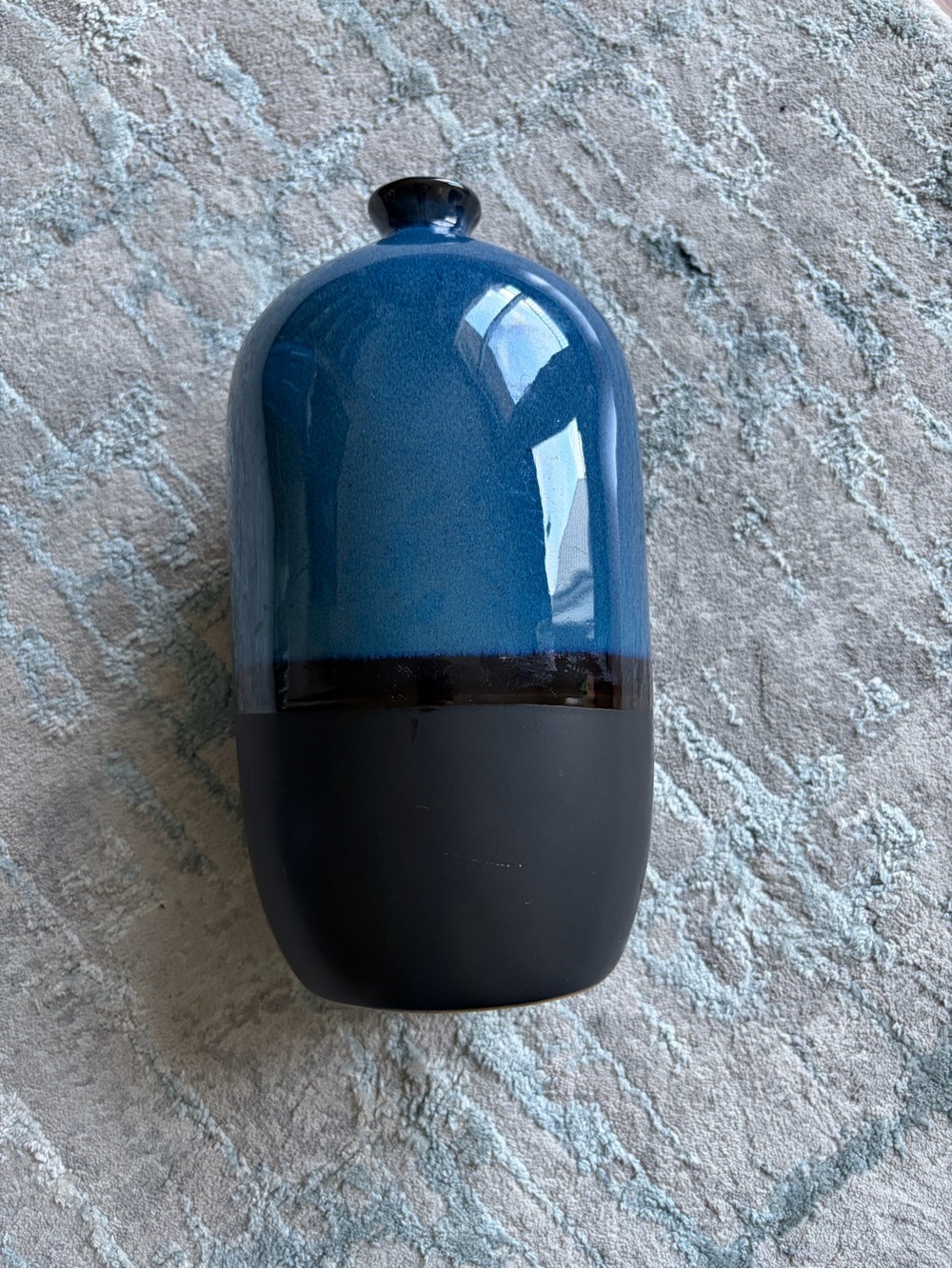 Two-Tone Blue and Black Decorative Vase